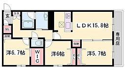 オカバ姫路青山シャーメゾンA 3LDKの間取図画像