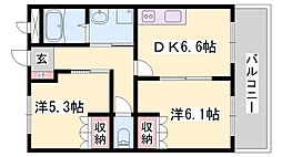 明和マンション1 2DKの間取図画像