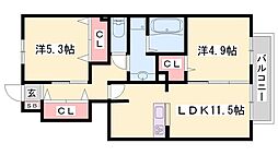 ローヤルヴィラ勝原 2LDKの間取図画像