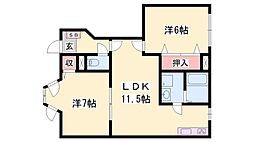 アムラインA棟 2LDKの間取図画像