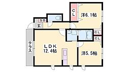 メゾンクレール 2LDKの間取図画像