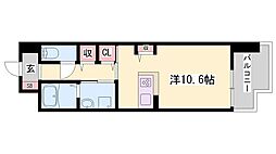 クレール姫路2 1Kの間取図画像