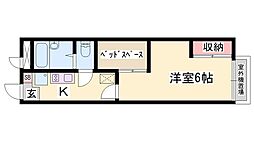 レオパレス風花 1Kの間取図画像