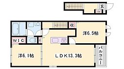 メゾングレーヌ勝原B 2LDKの間取図画像