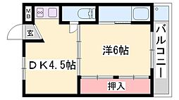 ビレッジハウス城東4号棟 1DKの間取図画像