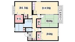プラシード暖家B棟 3DKの間取図画像