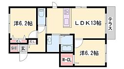 メゾン・ド・ソレイユ網干 2LDKの間取図画像