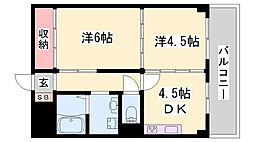 飾磨中村コーポ 2DKの間取図画像