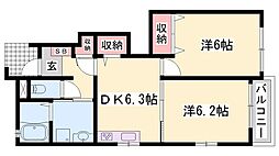 シン.シン.ハウスC 2DKの間取図画像