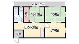 上月ハイツ 3LDKの間取図画像