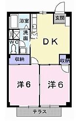 エル・ガーデンB棟 2DKの間取図画像