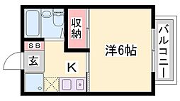 レッセフェール新在家 1Kの間取図画像