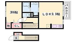 クラージュKS 1LDKの間取図画像