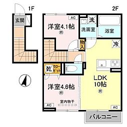 リアン平松B棟 2LDKの間取図画像