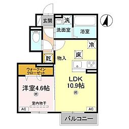 リアン平松B棟 1LDKの間取図画像