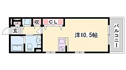 パークハイム参番館A ワンルームの間取図画像