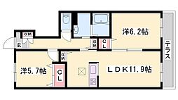 シャンティ夢前B 2LDKの間取図画像