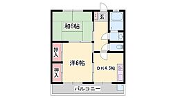 龍野ハイツ 2DKの間取図画像
