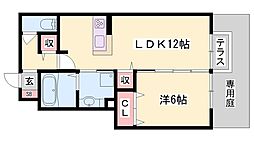 サンセール加佐B 1LDKの間取図画像