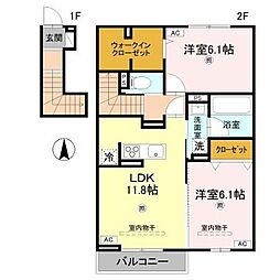casa bianca 2LDKの間取図画像