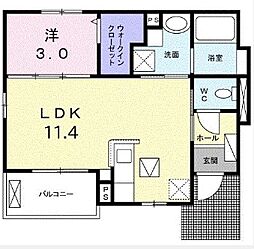 オリジンハウス 1LDKの間取図画像