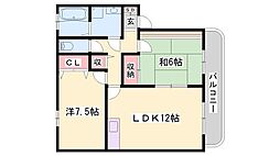 サミーハイツA棟 2LDKの間取図画像