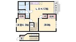 クレストヨコセキ1 2LDKの間取図画像