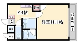 リオンドール 1Kの間取図画像