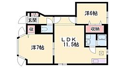 アメニティ北平野B棟 2LDKの間取図画像