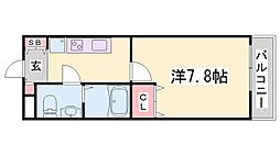 フローリッシュ飾磨 1Kの間取図画像