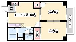 グリーンハイツ三木 2DKの間取図画像