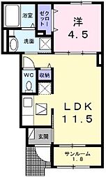 ベルフィオーレ　B 1階1LDKの間取り