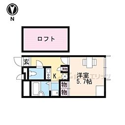 レオパレス藤尾 2階1Kの間取り