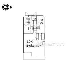 朝日プラザCITY南大和イーストウイングD棟 2LDKの間取図画像