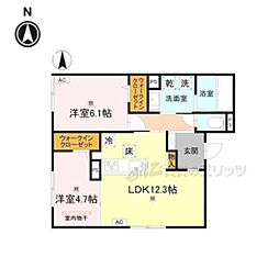 RETORIA瓦口EAST 2LDKの間取図画像