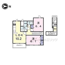 イーハトーヴ勝根A 2LDKの間取図画像