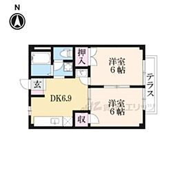 ヴィラージュ島田 2DKの間取図画像