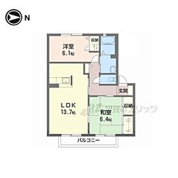 サンハイツ旭A 2LDKの間取図画像