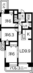 アピエス尾頭橋 3LDKの間取図画像