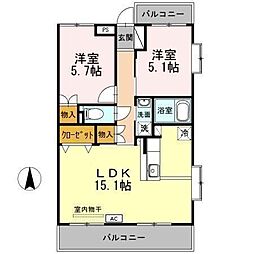 ヴェルドミール 2LDKの間取図画像
