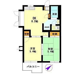 ルミエール藤沢A棟 2DKの間取図画像
