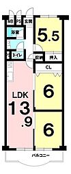 エバーグリーン金岡4棟 3LDKの間取図画像