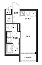 ヒルトップ野毛山 ワンルームの間取図画像