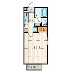 テラス中丸子 1Kの間取図画像