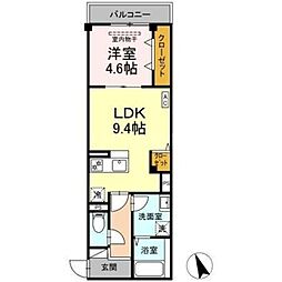 スカイエ レジデンス塚越 1LDKの間取図画像