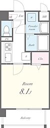 レ・フレール 1Kの間取図画像