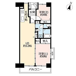 UR都市機構西久保町公園ハイツ2号棟 2LDKの間取図画像
