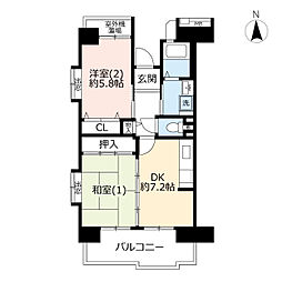 UR都市機構コンフォール明神台1-6号棟 2DKの間取図画像