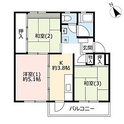 UR都市機構左近山団地1-18号棟 3Kの間取図画像