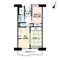 UR都市機構コンフォール明神台1-1号棟 2DKの間取図画像